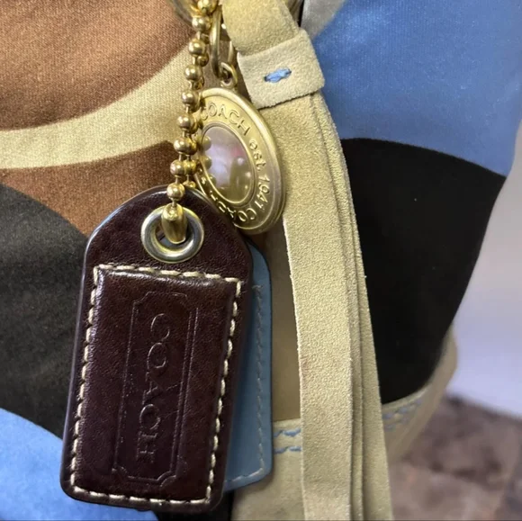 Coach Brown and Blue Satin Tote Bag - Picture 6 of 11